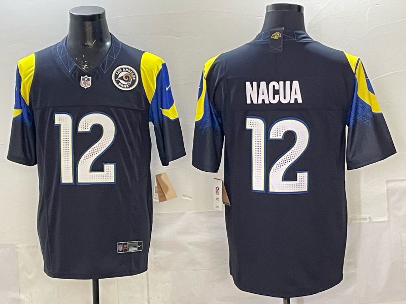 Men 2025 Los Angeles Rams #12 Nacua Black 5th generation Throwback Nike Limited NFL Jersey 01